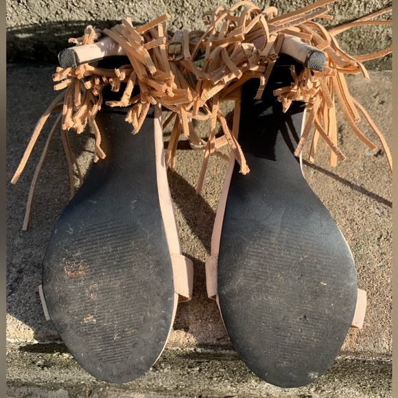 Privileged Women’s Elegant Suede Fringe Strada Heels W/ Ankle Strap Tan - Size 9 - Picture 6 of 7